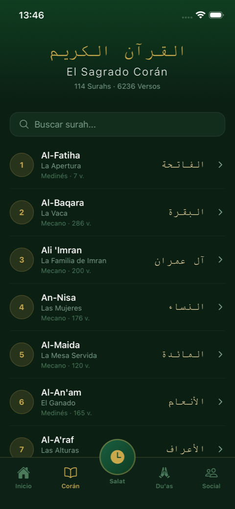 Lector del Corán en Taqwa con texto árabe, transliteración y traducción al español